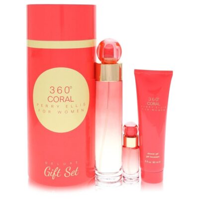 Perry Ellis 360 Coral by Perry Ellis Gift Set — 3.4 oz Eau de Parfum Spray + .25 oz Mini EDP Spray + 3 oz Shower Gel (Women)