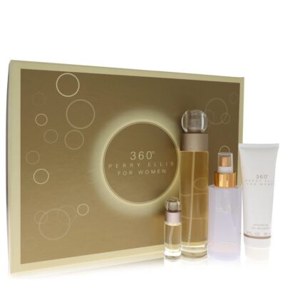 perry ellis 360 by Perry Ellis Gift Set — 3.4 oz Eau De Toilette Spray + 4 oz Body Mist + 3 oz Shower Gel + .25 Mini EDT Spray (Women)