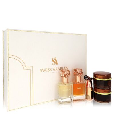 Swiss Arabian Bakhoor Dukhoon Al Haram by Swiss Arabian Gift Set — Gift Set contains 2 x 1.7 oz Eau De Parfum in Wajd & Gharaam + 2 x 60 grams of Incense in Dukhoon Al Haram & Oud Muattar Mumtaz (Men)