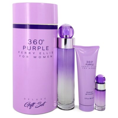 Perry Ellis 360 Purple by Perry Ellis Gift Set — 3.4 oz Eau De Parfum Spray + .25 oz Mini EDP Spray + 3 oz Shower Gel (Women)